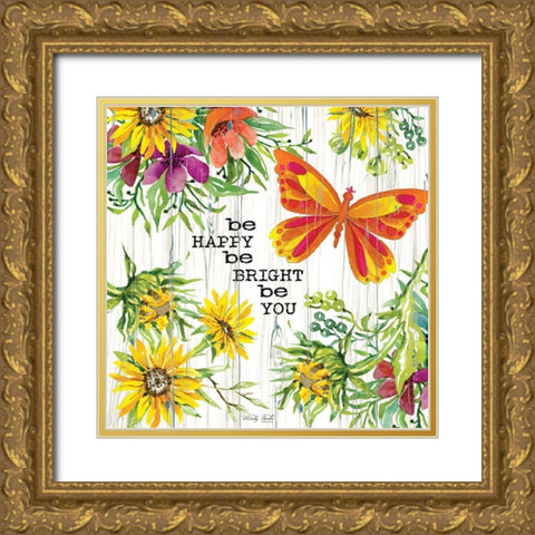 Be Happy Gold Ornate Wood Framed Art Print with Double Matting by Jacobs, Cindy