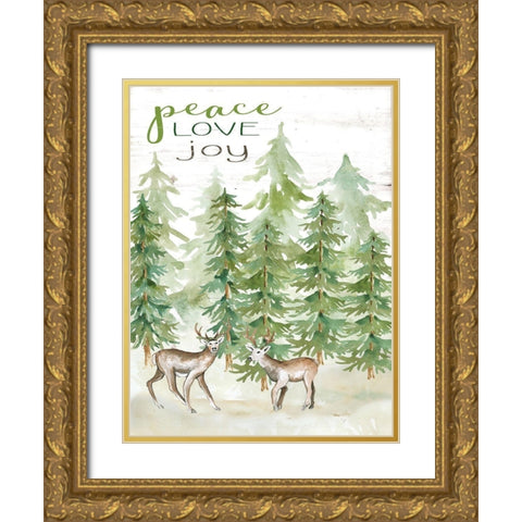Peace Love Joy Deer Gold Ornate Wood Framed Art Print with Double Matting by Jacobs, Cindy