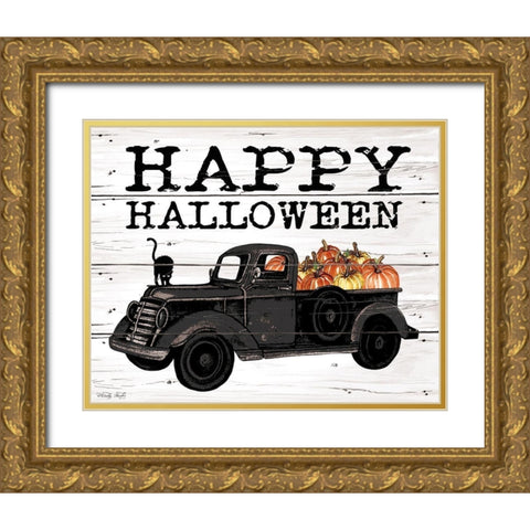 Happy Halloween Black Truck Gold Ornate Wood Framed Art Print with Double Matting by Jacobs, Cindy