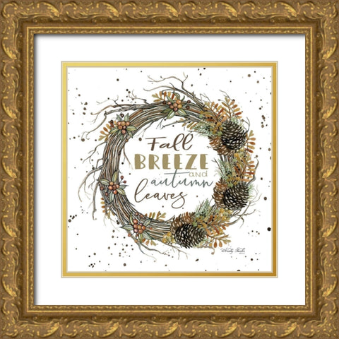Fall Breeze Wreath Gold Ornate Wood Framed Art Print with Double Matting by Jacobs, Cindy