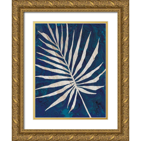 Palm Leaf Navy Gold Ornate Wood Framed Art Print with Double Matting by Jacobs, Cindy