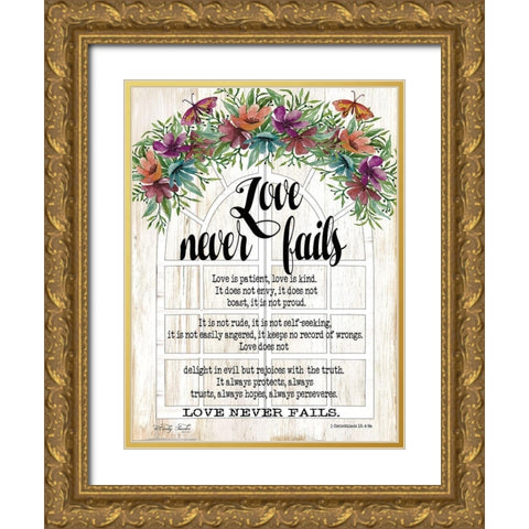 Floral Love Never Fails Gold Ornate Wood Framed Art Print with Double Matting by Jacobs, Cindy