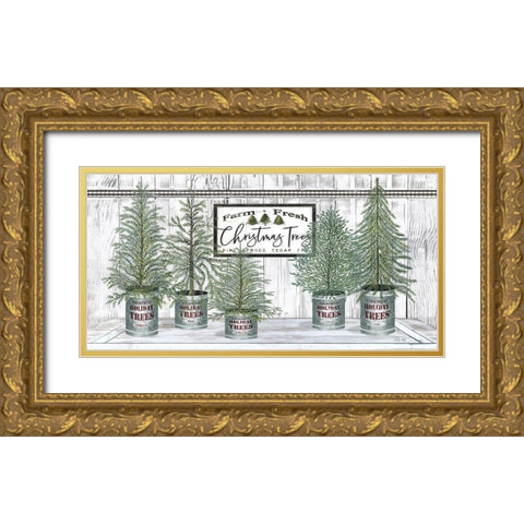 Galvanized Pots White Christmas Trees II Gold Ornate Wood Framed Art Print with Double Matting by Jacobs, Cindy