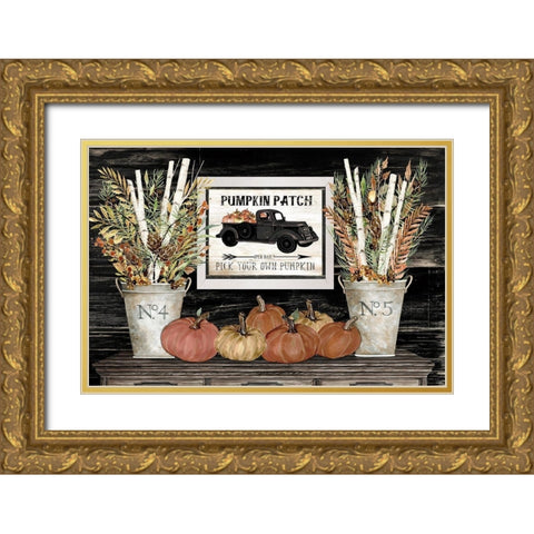 Pumpkin Patch Still Life Gold Ornate Wood Framed Art Print with Double Matting by Jacobs, Cindy