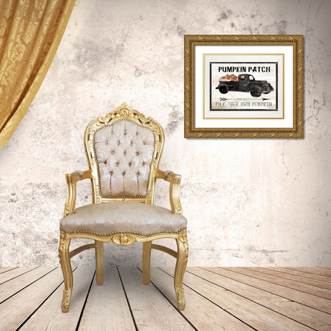 Pumpkin Patch Black Truck Gold Ornate Wood Framed Art Print with Double Matting by Jacobs, Cindy