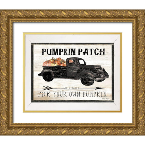 Pumpkin Patch Black Truck Gold Ornate Wood Framed Art Print with Double Matting by Jacobs, Cindy