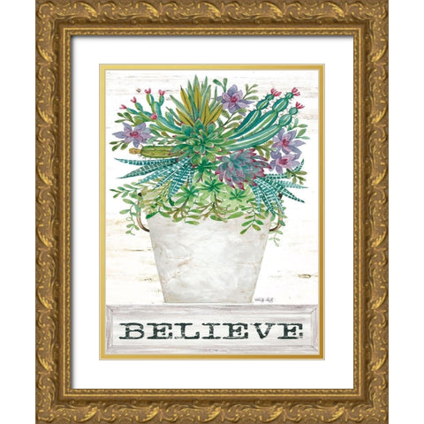 Believe Succulents Gold Ornate Wood Framed Art Print with Double Matting by Jacobs, Cindy