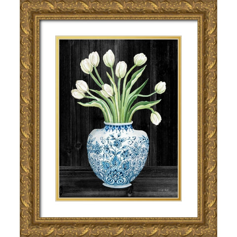 Blue and White Tulips Black I Gold Ornate Wood Framed Art Print with Double Matting by Jacobs, Cindy