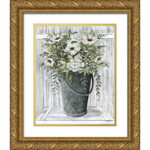 Galvanized Fleurs      Gold Ornate Wood Framed Art Print with Double Matting by Jacobs, Cindy