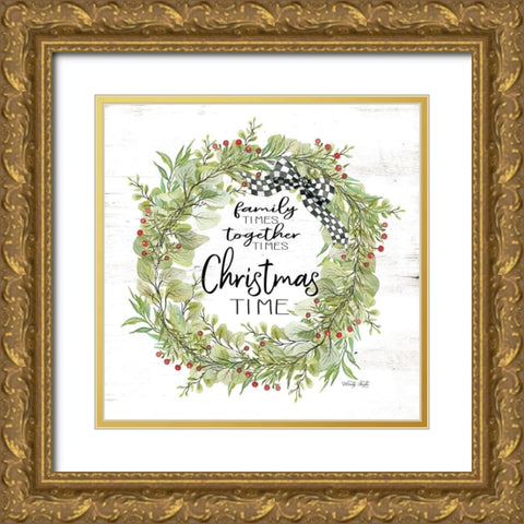 Christmas Time Wreath Gold Ornate Wood Framed Art Print with Double Matting by Jacobs, Cindy