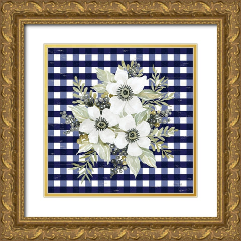 Navy Floral I     Gold Ornate Wood Framed Art Print with Double Matting by Jacobs, Cindy