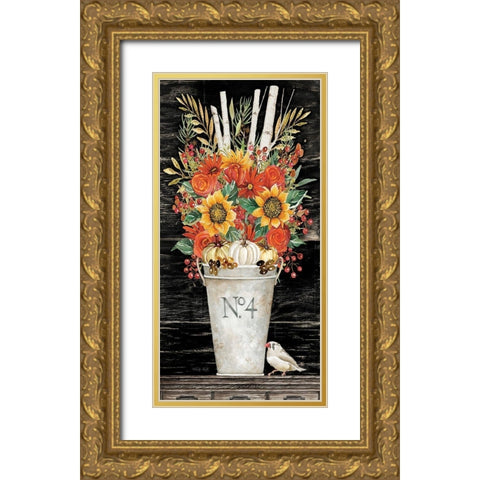 No. 4 Fall Flowers and Birch 2 Gold Ornate Wood Framed Art Print with Double Matting by Jacobs, Cindy
