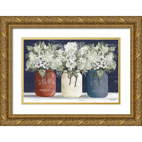 Red, White and Blue Jar Trio Gold Ornate Wood Framed Art Print with Double Matting by Jacobs, Cindy