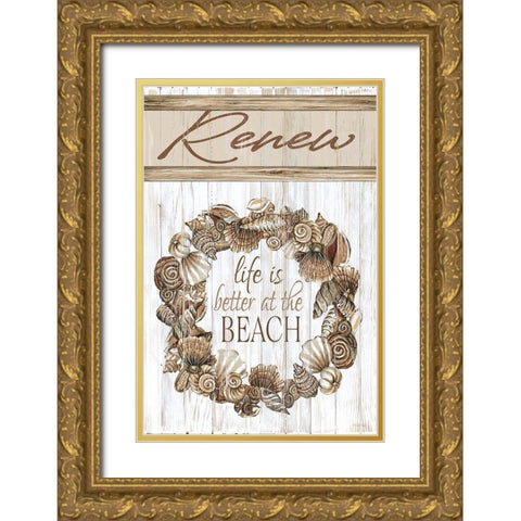 Renew Shell Wreath Gold Ornate Wood Framed Art Print with Double Matting by Jacobs, Cindy