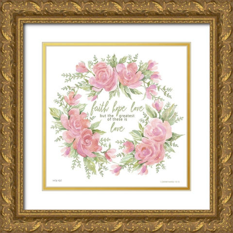 Faith Hope Love Gold Ornate Wood Framed Art Print with Double Matting by Jacobs, Cindy