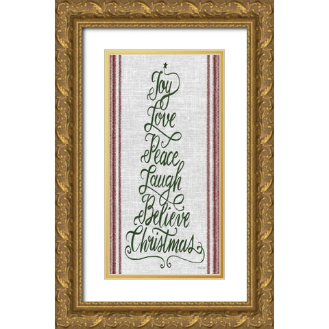 Christmas Word Tree  Gold Ornate Wood Framed Art Print with Double Matting by Jacobs, Cindy