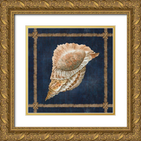 Seashell on Navy VI Gold Ornate Wood Framed Art Print with Double Matting by Jacobs, Cindy