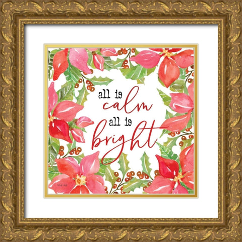 All is Calm Poinsettias Gold Ornate Wood Framed Art Print with Double Matting by Jacobs, Cindy