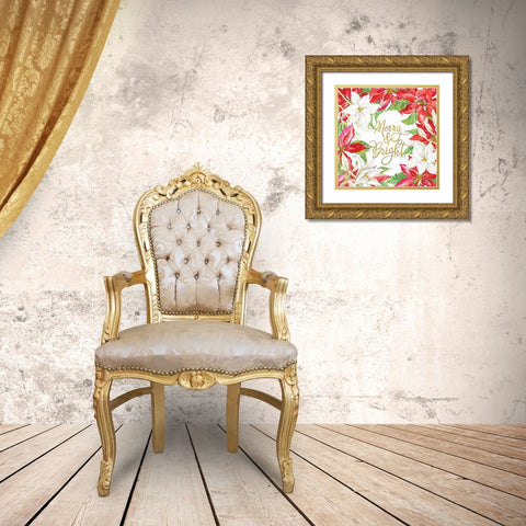 Merry And Bright Poinsettias Gold Ornate Wood Framed Art Print with Double Matting by Jacobs, Cindy