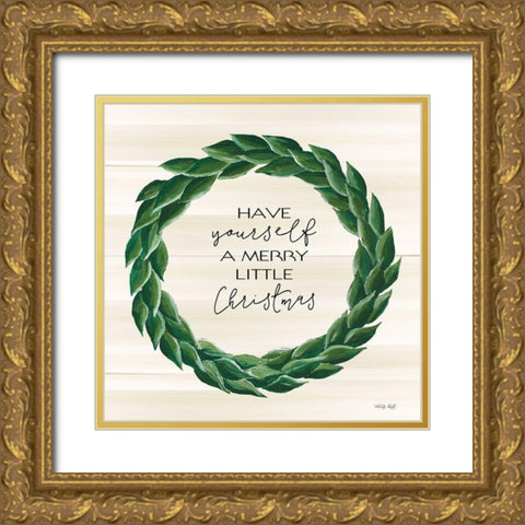 Merry Little Christmas Wreath Gold Ornate Wood Framed Art Print with Double Matting by Jacobs, Cindy
