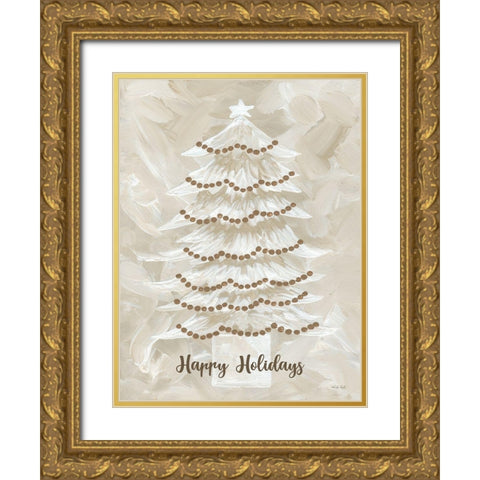 Winter Whisper Happy Holidays Tree Gold Ornate Wood Framed Art Print with Double Matting by Jacobs, Cindy