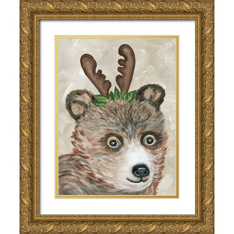 Christmas Bear Gold Ornate Wood Framed Art Print with Double Matting by Jacobs, Cindy