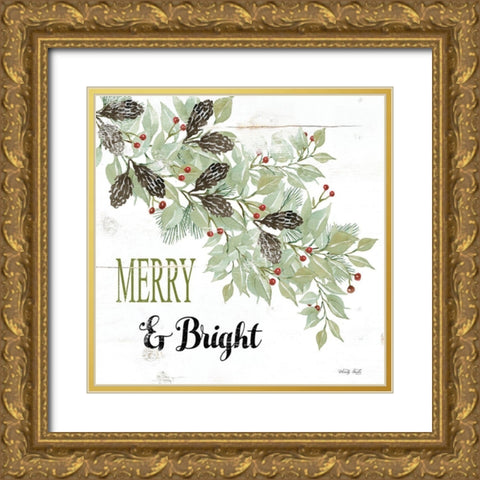 Merry And Bright Gold Ornate Wood Framed Art Print with Double Matting by Jacobs, Cindy