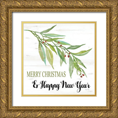 Merry Christmas and Happy New Year Gold Ornate Wood Framed Art Print with Double Matting by Jacobs, Cindy