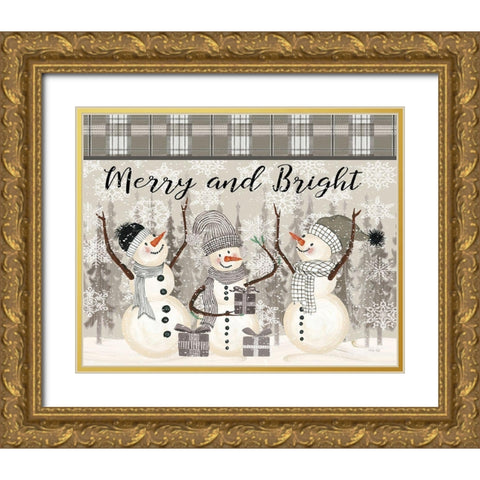 Joyful Snowmen Gold Ornate Wood Framed Art Print with Double Matting by Jacobs, Cindy