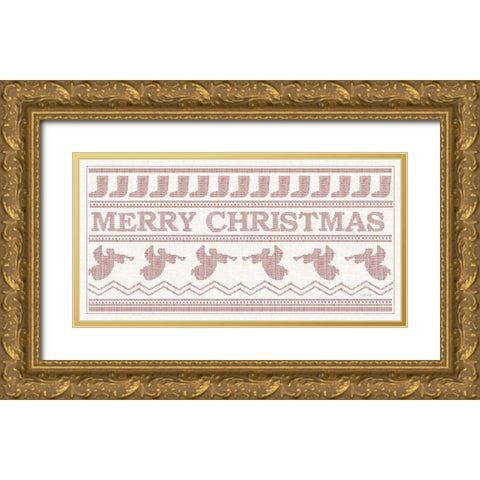 Merry Christmas Stitchery    Gold Ornate Wood Framed Art Print with Double Matting by Jacobs, Cindy