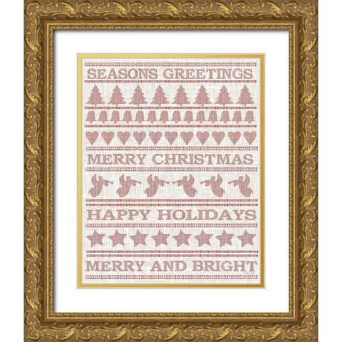 Holiday Sentiments Stitchery I  Gold Ornate Wood Framed Art Print with Double Matting by Jacobs, Cindy