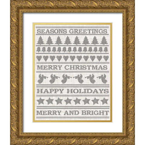 Holiday Sentiments Stitchery II  Gold Ornate Wood Framed Art Print with Double Matting by Jacobs, Cindy