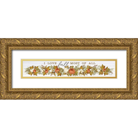 I Love Fall Pumpkins Gold Ornate Wood Framed Art Print with Double Matting by Jacobs, Cindy