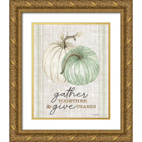 Grain Sack Gather and Give Thanks Gold Ornate Wood Framed Art Print with Double Matting by Jacobs, Cindy