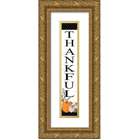 Thankful Sign Gold Ornate Wood Framed Art Print with Double Matting by Jacobs, Cindy