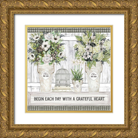 Begin Each day Gold Ornate Wood Framed Art Print with Double Matting by Jacobs, Cindy