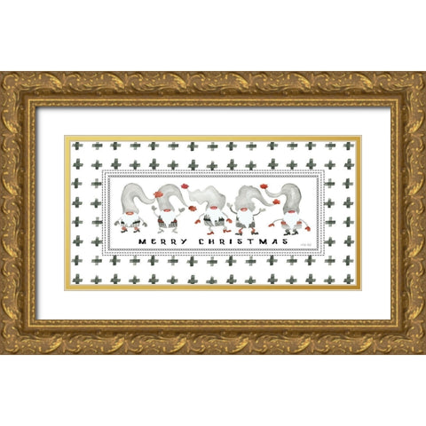 Merry Christmas Gnomes Gold Ornate Wood Framed Art Print with Double Matting by Jacobs, Cindy