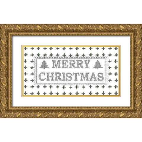 Merry Christmas Stitchery  Gold Ornate Wood Framed Art Print with Double Matting by Jacobs, Cindy