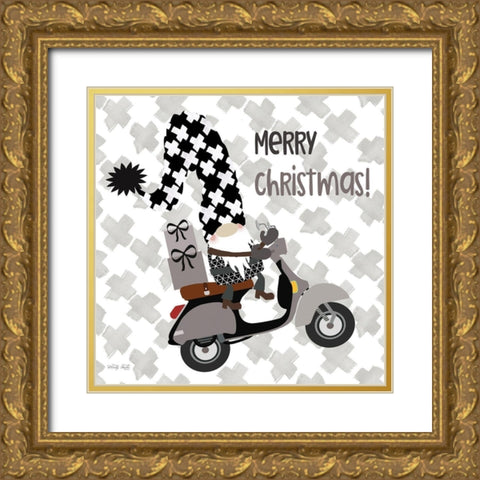 Gnome Gift Delivery   Gold Ornate Wood Framed Art Print with Double Matting by Jacobs, Cindy