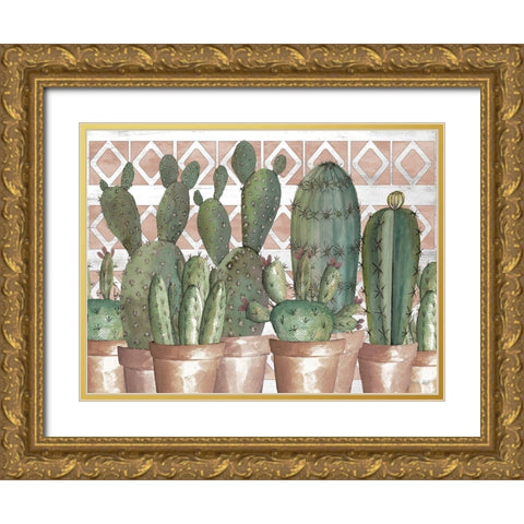 Geo Succulents Gold Ornate Wood Framed Art Print with Double Matting by Jacobs, Cindy