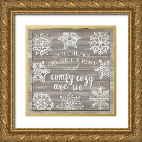 Comfy Cozy Snowflakes Gold Ornate Wood Framed Art Print with Double Matting by Jacobs, Cindy