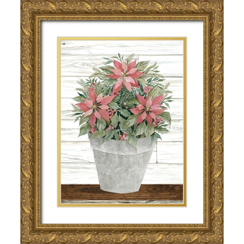 Pot of Poinsettias Gold Ornate Wood Framed Art Print with Double Matting by Jacobs, Cindy