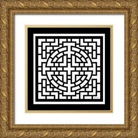 Black And White Geo I Gold Ornate Wood Framed Art Print with Double Matting by Jacobs, Cindy