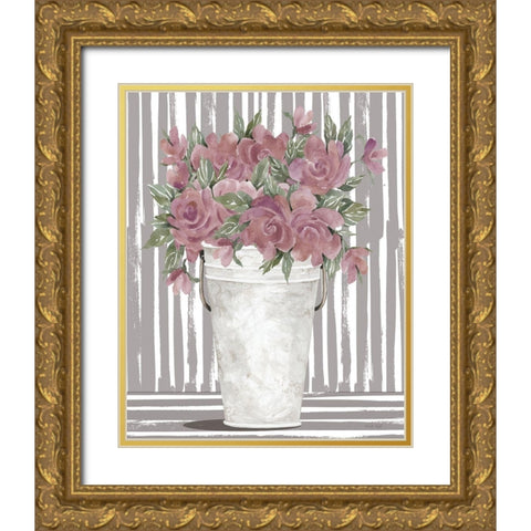 Pink Posies II Gold Ornate Wood Framed Art Print with Double Matting by Jacobs, Cindy