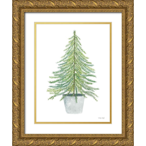 Fir Tree in Pot       Gold Ornate Wood Framed Art Print with Double Matting by Jacobs, Cindy