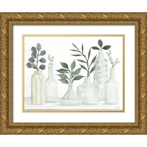 Bottles and Greenery II Gold Ornate Wood Framed Art Print with Double Matting by Jacobs, Cindy