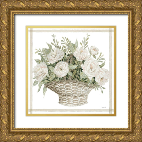 Basket of Peonies Gold Ornate Wood Framed Art Print with Double Matting by Jacobs, Cindy
