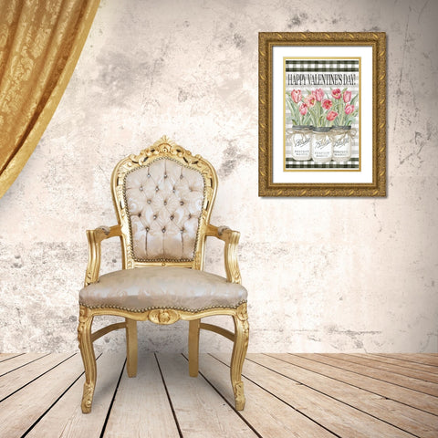 Happy Valentines Day Tulips Gold Ornate Wood Framed Art Print with Double Matting by Jacobs, Cindy