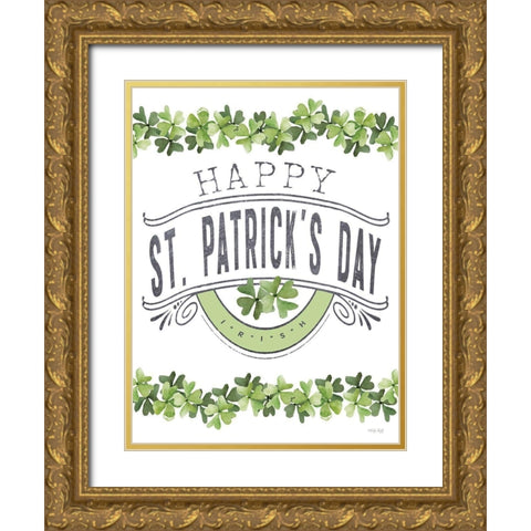 Happy St. Patricks Day Gold Ornate Wood Framed Art Print with Double Matting by Jacobs, Cindy
