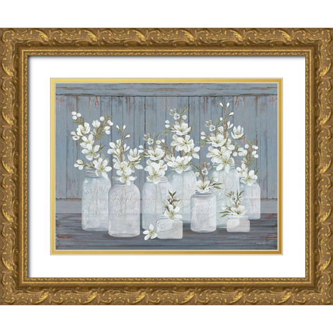 Floral Blooms Gold Ornate Wood Framed Art Print with Double Matting by Jacobs, Cindy